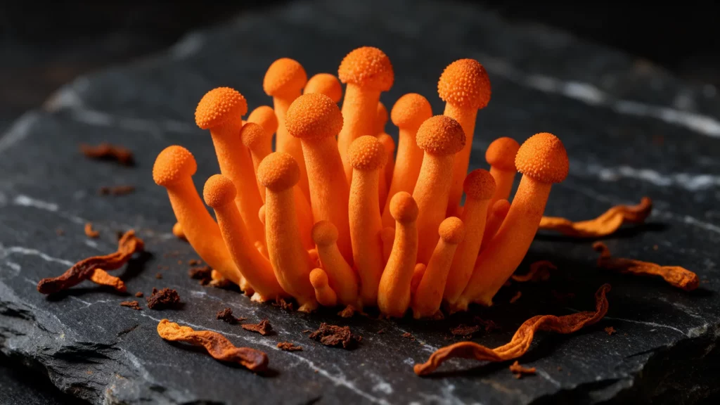 cordyceps militaris Cordyceps militaris orange sur ardoise
